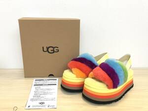 《H》UGG アグ DISCO STRIPE SLIDE ディスコストライプスライド ファー サンダル 24㎝