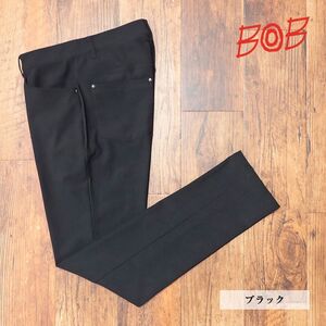 1円/23秋冬/BOB/Lサイズ/美脚パンツ グーンと伸縮 360°ストレッチ 無地 穿き心地◎ ゴルフ ズボン 新品/黒/ブラック/jb327/