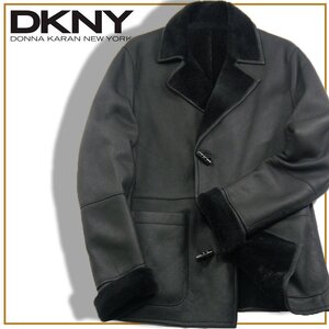 新品 DKNY 定価25万円 【羊革 レザー ムートン】 リバーシブル アウター L コート 黒 ブラック ★263220 ダナキャラン