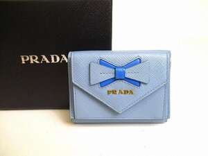 【未使用保管品】 プラダ PRADA リボンモチーフ レザー 3つ折り 財布 コンパクト財布 フラップコンパクトウォレット メンズ レディース