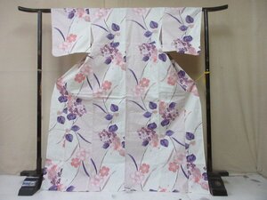 1円 良品 木綿 綿 浴衣 おび工房 ブランド 和装 和服 紫陽花 花柄 祭り 花火 おしゃれ 身丈162cm 裄69cm【夢職】★★★