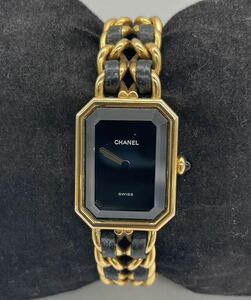 CHANEL シャネル プルミエール/サイズM　ゴールド/ブラック カットガラス 黒文字盤 QZ レディース 腕時計 MD444