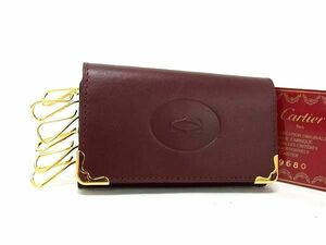 1円 ■極美品■ Cartier カルティエ マストライン レザー 6連 キーケース 鍵入れ レディース メンズ ボルドー系 FH0343