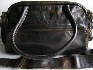 ★中古品 HAND MADE IN ENGLAND IBW LTD イングランド製 ショルダーストラップ付き レザーバッグ ボストンバッグ ハンドメイド ブラウン★