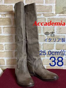 【売り切り!送料無料!】A-276 ACCADEMIA!レザーロングブーツ!38 25.0cm位!イタリア戦!本革!ニーハイブーツ!中古!