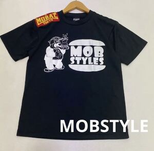 115 美品 MOBSTYLE モブスタイル クルーネックTシャツ MOBAT ハンバーガー RIZIN 半袖 カットソー ブラック メンズ 30604A