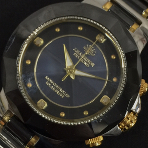 ジョンハリソン JH-024 ソーラー電波 腕時計 メンズ 黒×紺文字盤 純正ブレス 未稼働品 J.HARRISON QR072-242