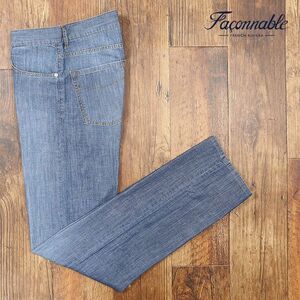 1円/春夏/Faconnable/42インチ/訳 ダンガリー デニムパンツ やわらか綿100％ ウォッシュ ストレート イタリア製 新品/青/ブルー/if301/