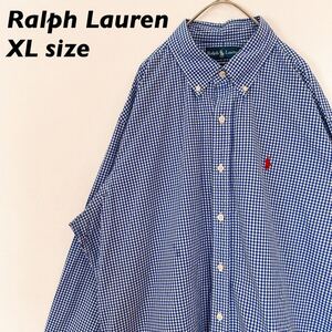 ラルフローレン　長袖シャツ　ボタンダウン　チェック　カラーポニー　男女兼用　XLサイズ　ユニセックス　大きいサイズ　Ralph Lauren