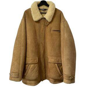 ■激レア■90s RALPH LAUREN MOUTON JACKET XL ラルフローレン ムートン レザー ジャケット ボア ポニー無し ビンテージ