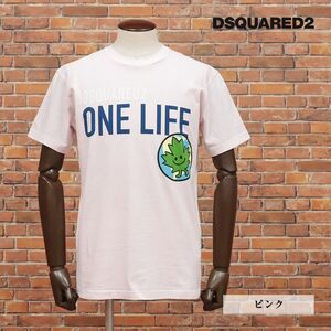 1円/DSQUARED2/Mサイズ/イタリー製Tシャツ S78GD0056 快適ジャージー ロゴ プリント SDGS クルーネック 半袖 新品/ピンク/id203/