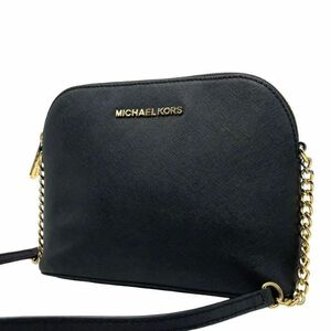 【良品】MICHAEL KORS マイケルコース チェーン ショルダーバッグ ロゴ サフィアーノ ブラック