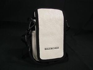 ■極美品■ BALENCIAGA バレンシアガ 593329 エクスプローラー レザー ショルダーバッグ ポシェット アイボリー系×ブラック系 BG7707