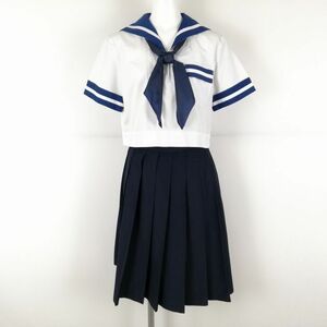 1円 セーラー服 スカート スカーフ 上下3点セット 夏物 白1本線 女子 学生服 中学 高校 白 制服 中古 ランクC NA9346