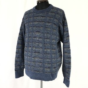 90s-00s☆ドゥマンクレール/DEMAIN CLAIR☆3Dニット/デザインセーター【メンズL/紺系/navy】ナイガイ/Vintage/Tops/sweater◇cBH717