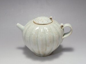 影青白釉 陽刻紋 水注 時代唐物 幅約12.5cm / 宋元時代 茶道具 煎茶道具 煎茶具 紫砂壺 茶壺 朱泥 茶器 茶注 人間国宝 李朝 高麗 古董