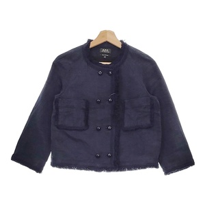 A.P.C. 23213-1-31071 Fabiolaジャケット サイズ34 コットンツイード ノーカラージャケット ネイビー アーペーセー 5-0107M 255171