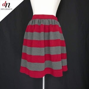 ROSE BUD ローズバッド GATHRED SKIRT ボーダー ニット フレアスカート RED/GRAY F