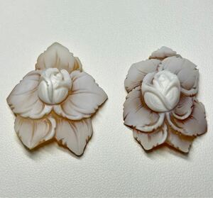 【シェルカメオ】花型 ルース 彫刻 貴婦人 SHELL カメオブローチ ルース shell CAMEO jewelry 作家物 アンティーク stone