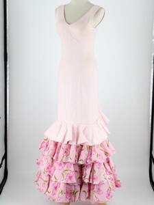 『送料無料』【フラメンコ衣装】淡いピンク×豪華フリル ドレス 胸パット付き Flamenco タンゴ ワンピース