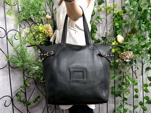 ●超美品●CELINE セリーヌ●スタッズ●カーフ レザー 本革●トート バッグ●黒●ゴールド シルバー金具●肩掛け●A4 書類 かばん●Js47009