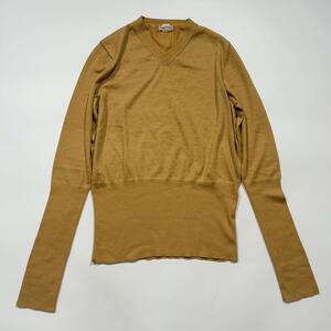 HERMES エルメス カシミヤ100% V ニット セーター イエロー ハイブランド cashmere 高級 大人 上品 モード カジュアル きれい目 綺麗目