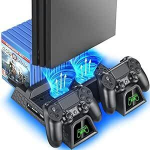 PS4スタンド PS4 PRO 縦置き 本体冷却 2台PS4コントローラー充電 OIVO PS4冷却ファン ソフト収納 PS4/P