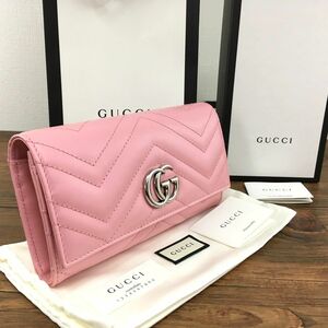 ☆送料無料☆ 未使用品 GUCCI 長財布 GGマーモント ピンク 箱付き コンチネンタルウォレット 139