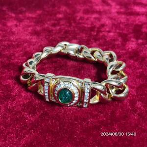 vintage Dior クリスチャン ディオール ラインストーン 喜平チェーン ゴールドカラー バングル ブレスレット アクセサリー