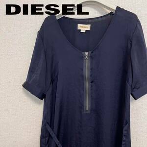 Diesel ディーゼル フロントジップ ウエストマーク ネイビー ワンピース XS 半袖