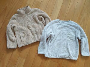 UNIQLO/ユニクロ/ファーリーフリースプルオーバー&ジャケット/130サイズ/ナチュラル/ベージュ/白/子供/キッズ/男の子/女の子/428987/428225