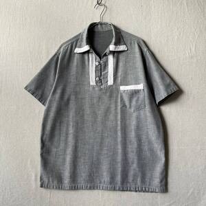 50s USA vintage プルオーバー ボックス シャツ / コットン グレー オープンカラー ビンテージ 60s 半袖 T4-02038-2277