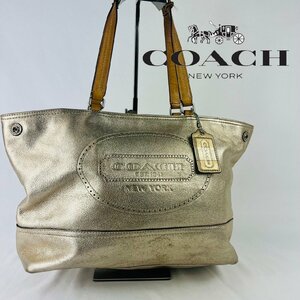 【残り1品】COACHコーチ ビッグロゴ　トートバッグ　ゴールド　