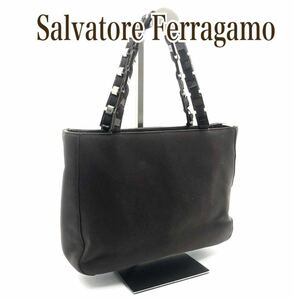 ■美品■Salvatore Ferragamo サルヴァトーレフェラガモ　ヴァラチェーン　トートバッグ ナイロン　ブラック　シルバー金具　イタリア製