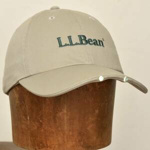 良好！ LEDライト搭載！ L.L.Bean 刺しゅう キャップ ヴィンテージ アウトドア キャンプ ヘッドライト ベージュ×グリーン