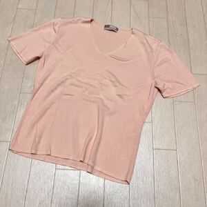 和465★ DAKS ダックス 半袖 ニット セーター Vネック シルク混 M ピンク レディース