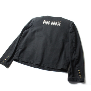 ヴィンテージ PINK HOUSE ピンクハウス ノーカラージャケット コットンジャケット F ブラック 90s 80s 24-1017tl04【4点同梱で送料無料】