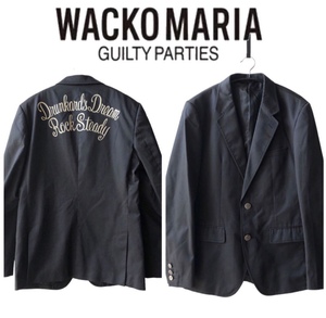 1円スタート！【美品】ワコマリア wackomaria　テーラードジャケット　スーツ　背面ロゴ　刺繍　チェーンステッチ　GUILTY PARTIES　黒　M