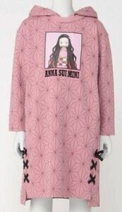 特価 限定品 鬼滅の刃 ANNA SUI mini アナスイ ミニ ワンピース コラボ 竈門 禰豆子 プリント ピンク 140cm 禰豆子 コラボ 限定品 ブランド