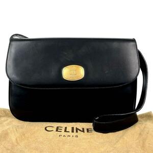 【希少】CELINE セリーヌ ショルダーバッグ 2way トリオンフ マカダム 斜め掛け ポシェット ゴールド金具 レザー 黒 ブラック フォーマル