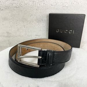 【贅沢品の極み】GUCCI グッチ　ベルト　GG マイクロシマ　レザー　本革　ロゴ　総柄　ブラック　シルバー