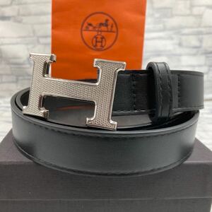 【美品/鑑定済み】HERMES エルメス ベルト コンスタンス Hバックル ギロッシュ レザー ブラック 黒 シルバー金具 ビジネス メンズ 