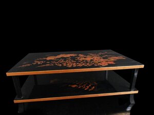 【雲】某収集家放出品 高級漆器 黒漆 花金蒔絵螺鈿細工冠卓 横幅52.5cm 古美術品(花台香炉台輪島塗)AJ883 OTndkfgmd