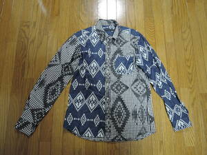 ソフネット SOPHNET. ネイティブ柄 デニムシャツ S 黒青 バンダナ柄 NATIVE PATTERN MIX B.D SHIRT /