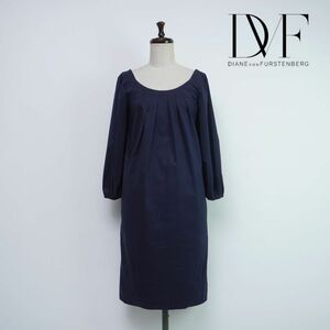 美品 DIANE von FURSTENBERG ダイアンフォンファステンバーグ オフショルダータイトワンピース 膝丈 裏地無し レディース 紺 サイズ0*QC922