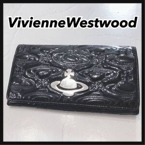 ☆VivienneWestwood☆ ヴィヴィアンウエストウッド 長財布 財布 ウォレット ブラック エナメルレザー オーブ 刺繍 レディース 送料無料