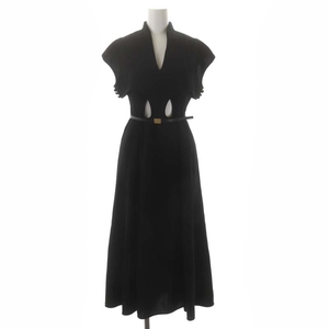 マメクロゴウチ 22SS Flared Hole Dress with Leather Belt フレアホールドドレス ワンピース ロング フレンチスリーブ 1 黒