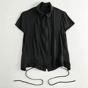 If4 yohji yamamoto ヨウジヤマモト ダブルジップ 半袖ジャケット ハイネック シルク100% テロテロ◯ サイズ1 ブラック レディース 女性服