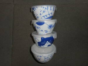 藍染ねこノンラップパック小４柄組　日本製美濃焼　新品未使用（トラとハチワレとブチとミケ）陶磁器製
