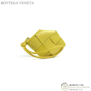 ボッテガ ヴェネタ （BOTTEGA VENETA） 多角形 マキシイントレチャート コインケース ストラップ付き 小銭入れ イエロー（新品同様）中古